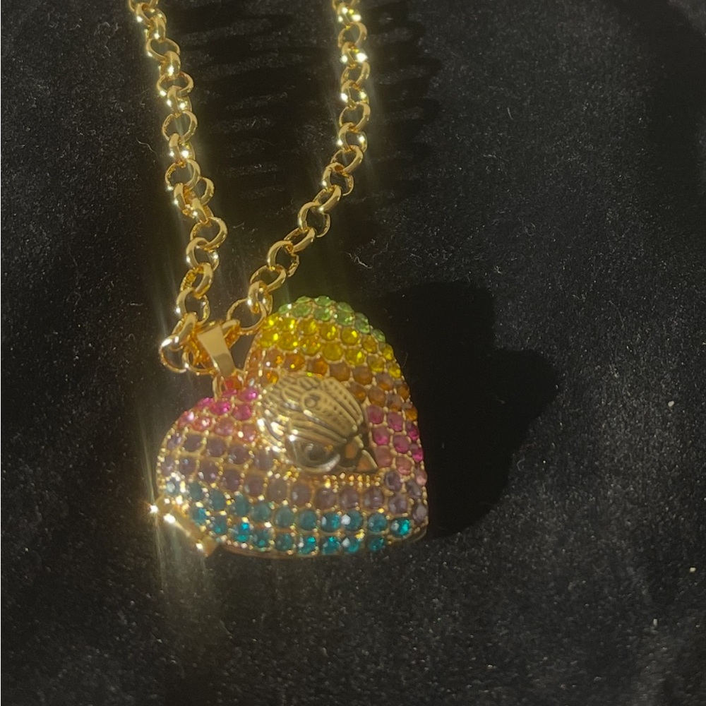 Kurt Geiger Gold Heart Necklace with Multicolor Crystals NWT - Picture 2 of 5